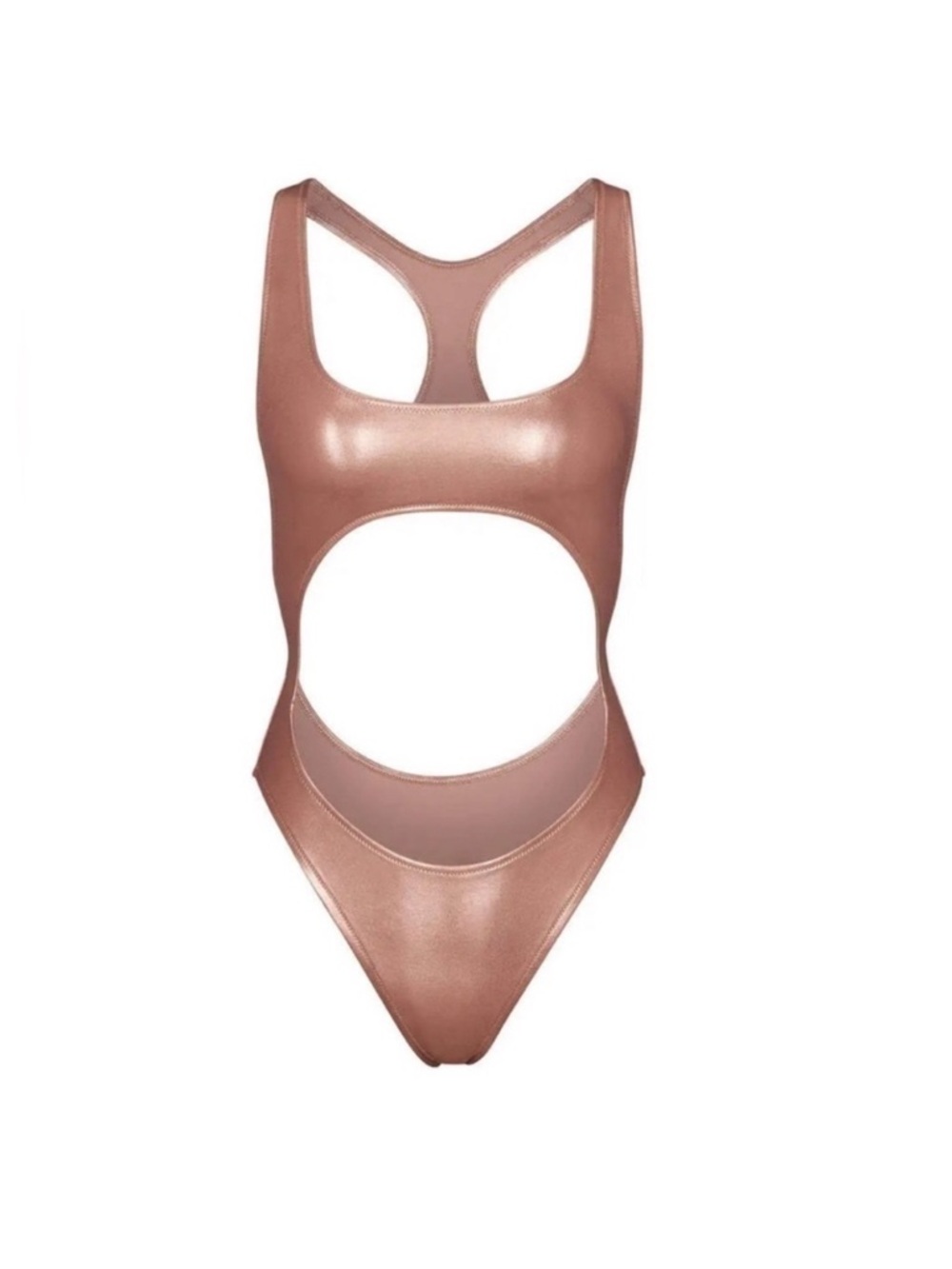 SKIMS Metallic Swim Monokini in Champagne Rose